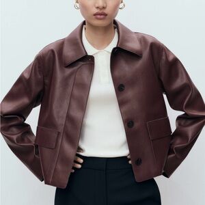 Mango
Women’s Mango faux leather jacket in dark red